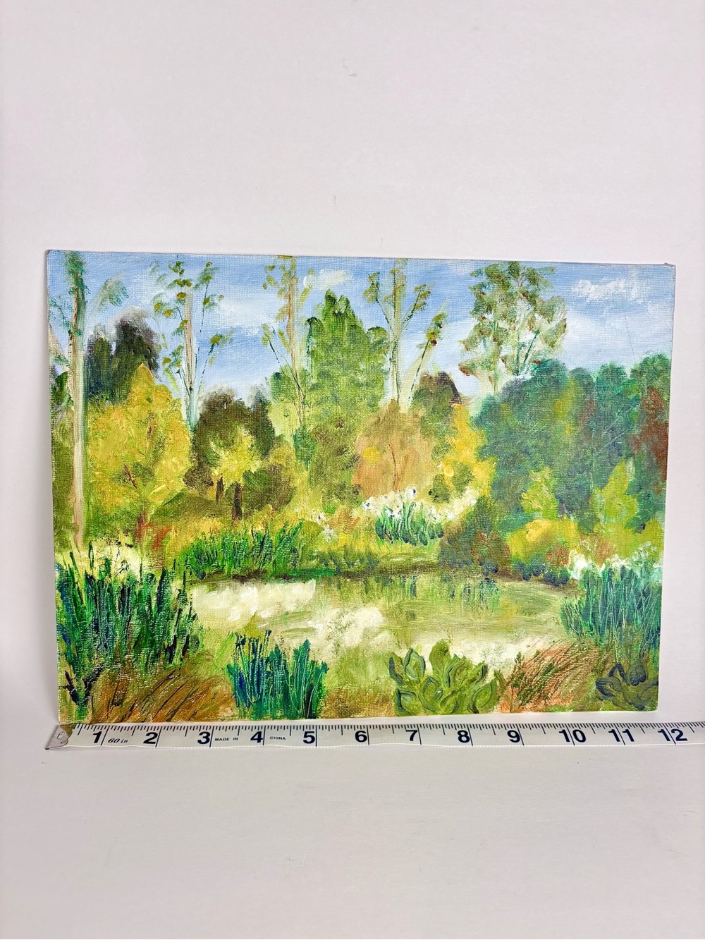 Original Painting Green Landscape Pond Canvas Wall Art